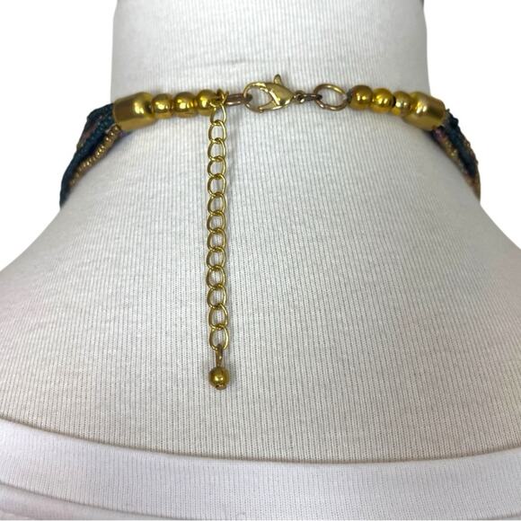 Chico’s Women’s Necklace Seed Bead Multi Strand Blue Navy Gold Tan 18” Length - Picture 8 of 10